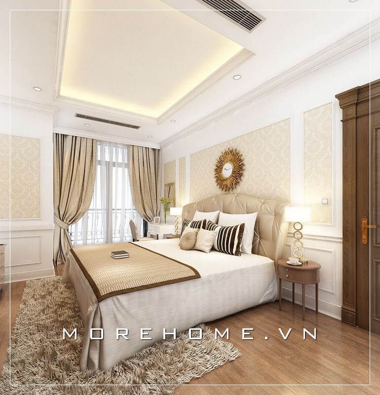 Mẫu thiết kế kế nội thất phòng ngủ Master sang trọng và ấn tượng với chiếc giường ngủ bọc da đầu giường